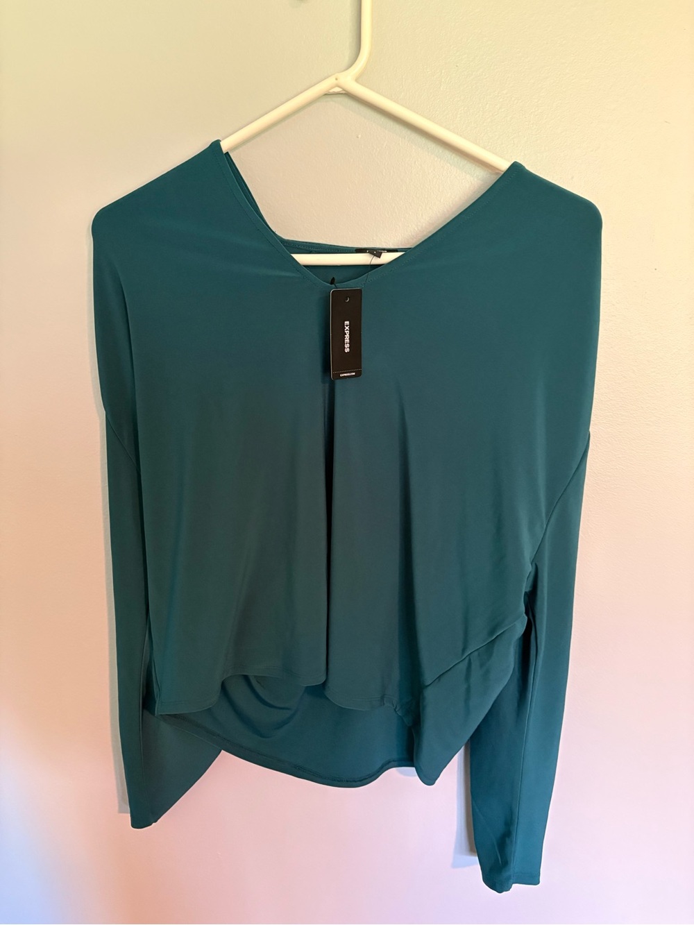 Express Teal Draped Long-Sleeve Top
